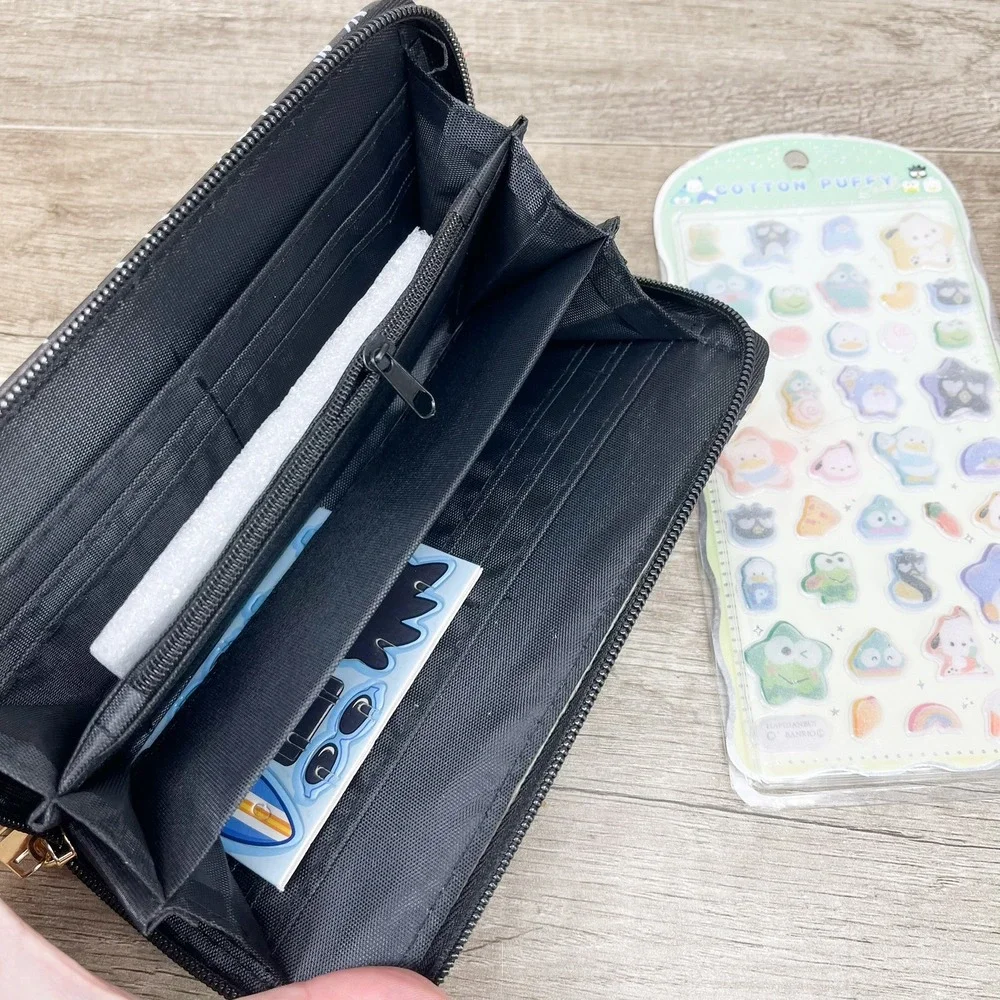 Sanrio Badtz-Maru Zip Around Wallet Black Doodle Print with Puffy Stickers Set
